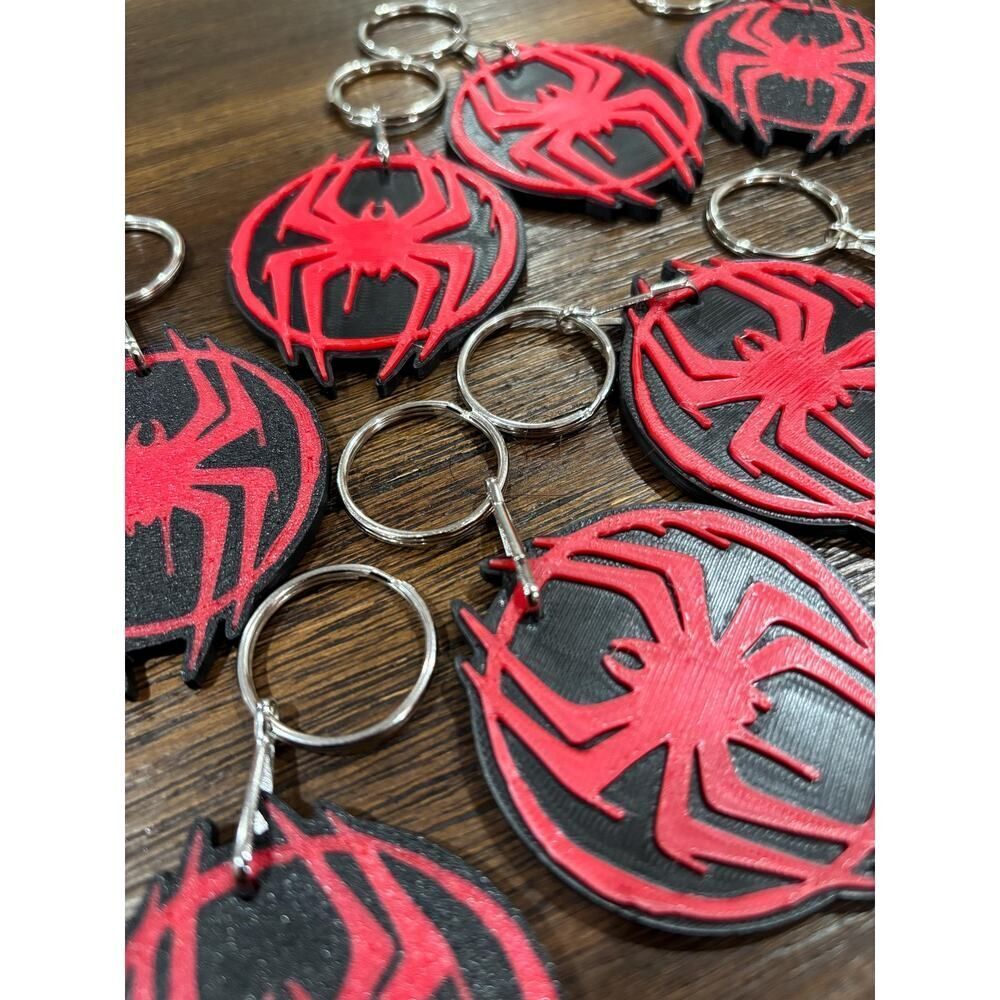 Miles Morales Spiderman Symbol Keychain Pack Dual-Color Raised Design (10 Pack)